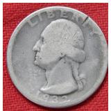1932 D Washington Silver Quarter Coin - Rare Date