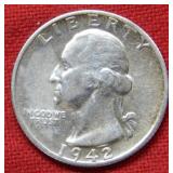1942 S Washington Silver Quarter