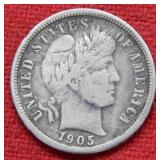 1905 S Barber Silver Dime