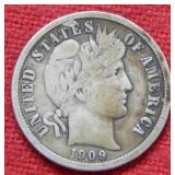 1909 O Barber Silver Dime Coin