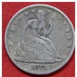 1871 Seated Liberty Silver Half Dollar Coin
