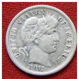 1911 Barber Silver Dime