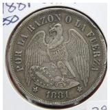 1881 Chile Peso Coin