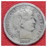 1900 S Barber Silver Dime Coin
