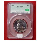 1963 Franklin Silver Half Dollar CAC PR67