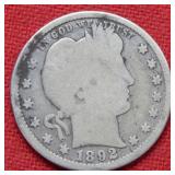 1892 S Barber Silver Quarter