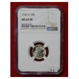 1943 D Mercury Silver Dime NGC MS64 FB