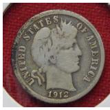 1912 D Barber Silver Dime