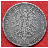 1876 German 5 Mark Coin