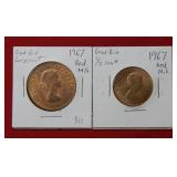 (2) 1967 Great Britain One & Half Penny Coins