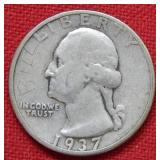1937 S Washington Silver Quarter