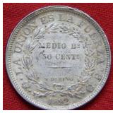 1892 Bolivia 50 Cent Coin
