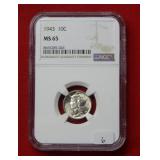 1943 Mercury Silver Dime NGC MS65