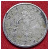 1909 S Philippines Silver Peso Coin