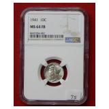 1941 Mercury Silver Dime NGC MS 64 FB