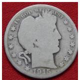 1915 Barber Silver Half Dollar Coin