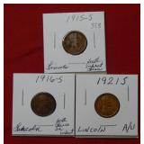 1915 S - 1916 S - 1921 S Lincoln Wheat Cents