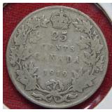 1919 Canadian Silver Quarter Coin