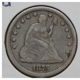 1875 Seated Liberty Silver Quarter