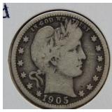 1905 S Barber Silver Quarter