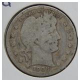 1908 S Barber Silver Quarter