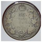 1918 Canadian Silver Half Dollar Coin