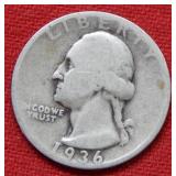 1936 D/ over D Washington Silver Quarter - error