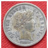1908 D Barber Silver Dime