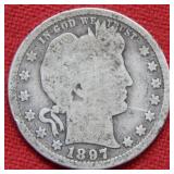 1897 S Barber Silver Quarter Coin