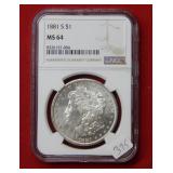 1881 S Morgan Silver Dollar NGC MS 64