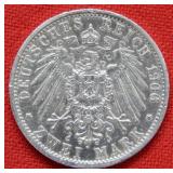 1906 German 2 Mark Silver Coin