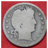 1892 S Barber Silver Quarter