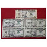 (5) $10 Fed Reserve Star Notes - Mixed Dates