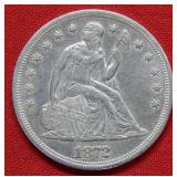 1872 Seated Liberty Silver Dollar Coin