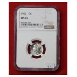 1942 Mercury Silver Dime NGC MS65