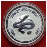 2001 $1 Australia 1oz 999 Silver Year of the Snake