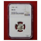 1945 Mercury Silver Dime NGC MS65