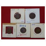 (5) Indian Head Cents - 1899, 1900.01, 02, 03