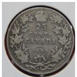 1909 Canadian Silver Quarter Coin