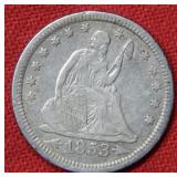 1853 Seated Liberty Silver Quarter-Rays & Arrows