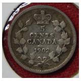 1902 Canada Silver 5 Cent Coin