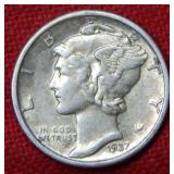 1937 D Mercury Silver Dime Coin