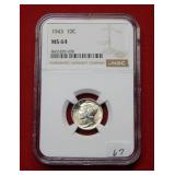 1943 Mercury Silver Dime NGC MS64