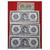 (4) Notes - Three 5 1970 Mexico Pesos- 1896 Cuba