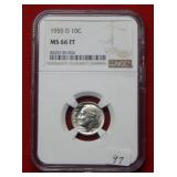 1955 D Roosevelt Silver Dime NGC MS66 FT