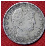 1907 Barber Silver Half Dollar Coin