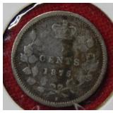 1875 Canada Silver 5 Cent Coin