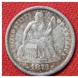 1873 Seated Liberty Silver Dime with Arrows