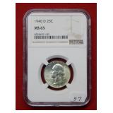 1940 D Washington Silver Quarter NGC MS65