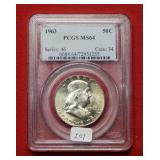 1963 Franklin Silver Half Dollar Coin PCGS MS64